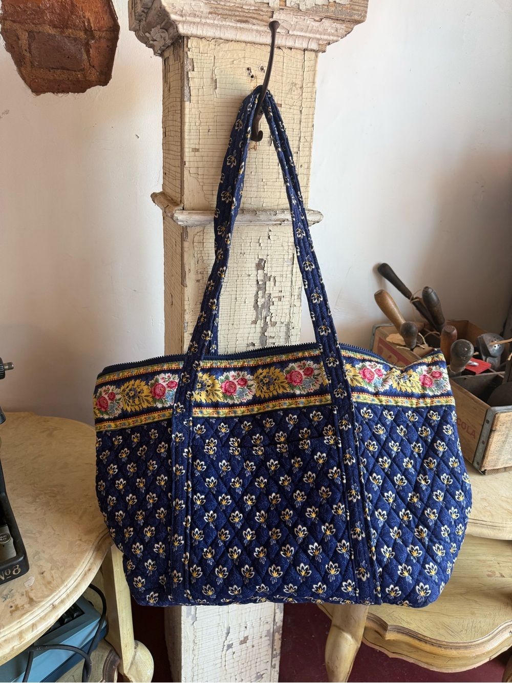3 Quilted Navy Floral Tote Bag - Women